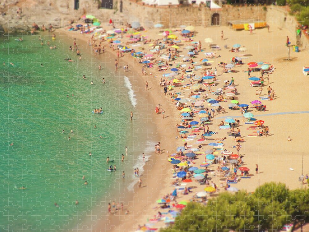 Water's Edge Jigsaw Puzzle featuring the photograph Beach View With People From Above by Artur Debat