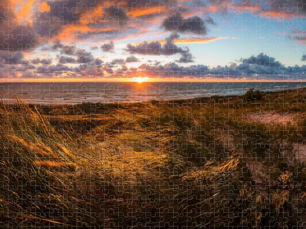 Beachfront Jigsaw Puzzle featuring the photograph Beachfront Sand Dune Sunset by Owen Weber
