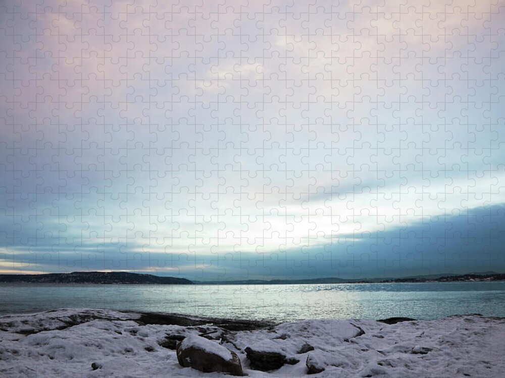 Water's Edge Jigsaw Puzzle featuring the photograph Beautiful Sky Over Oslo In Winter At by Ekely