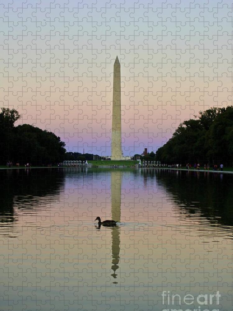 Washington Monument Jigsaw Puzzle featuring the photograph Inspirational Evening at the Washington Monument 1 by Ann Brown