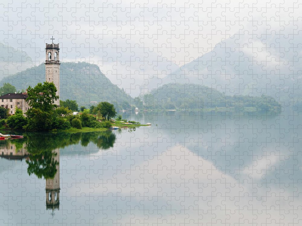 Belluno Jigsaw Puzzle featuring the photograph Bell Tower Near Lake by Massimo Calmonte (www.massimocalmonte.it)