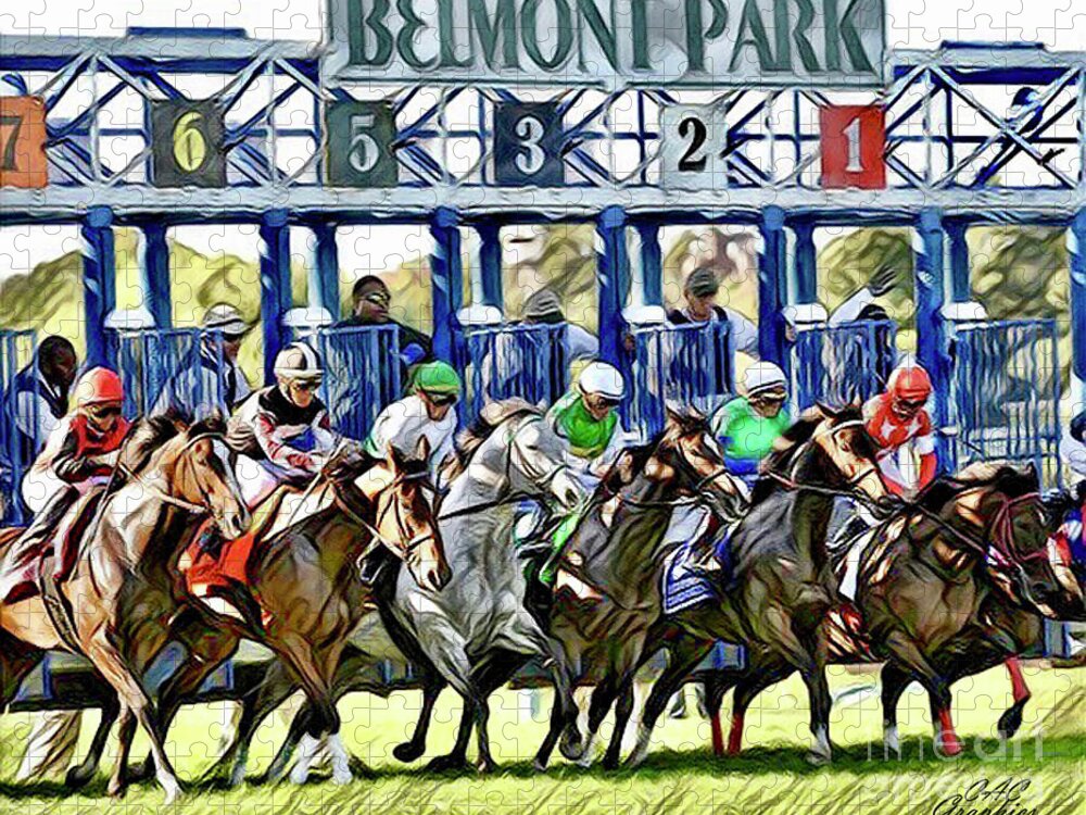 Belmont Park Jigsaw Puzzle featuring the digital art Belmont Park Starting Gate 1 by CAC Graphics