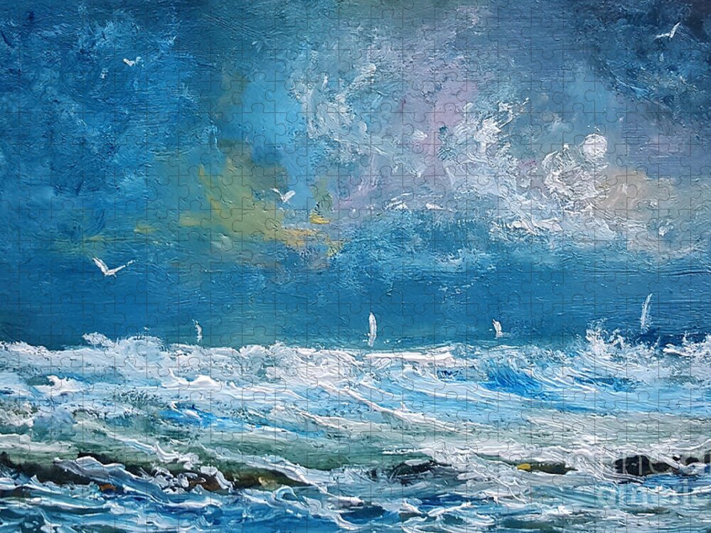 Ocean Jigsaw Puzzle featuring the painting Beyond the Breakers by Fred Wilson