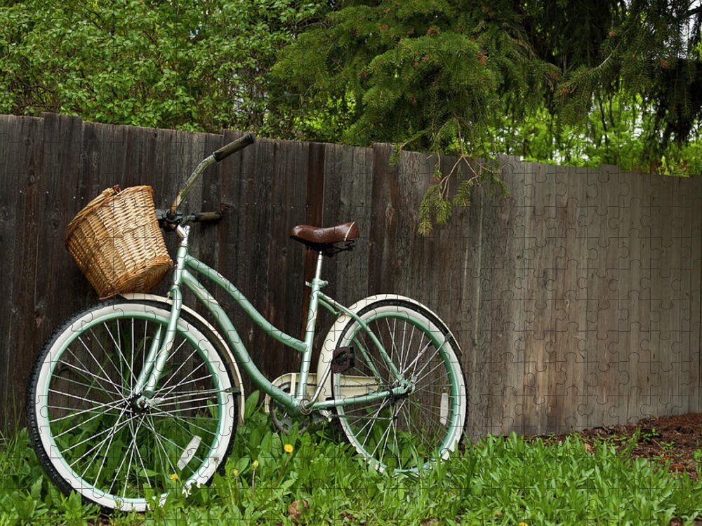 Tranquility Jigsaw Puzzle featuring the photograph Bicycle With Wooden Fence by Jeffrey Kaphan