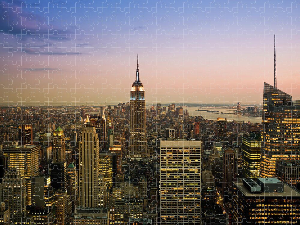 Viewpoint Jigsaw Puzzle featuring the photograph Big Apple Skyline Twilight Scene by Mlenny