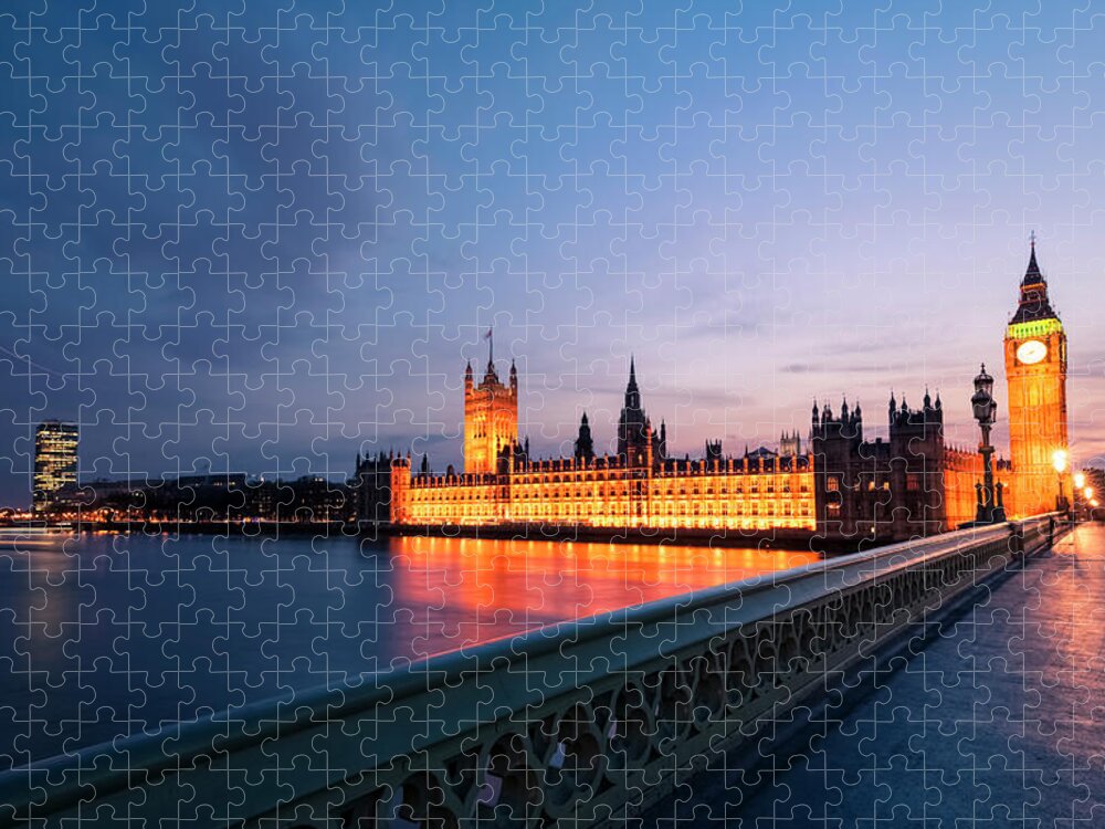 Clock Tower Jigsaw Puzzle featuring the photograph Big Ben And Houses Of Parliament After by Cirano83