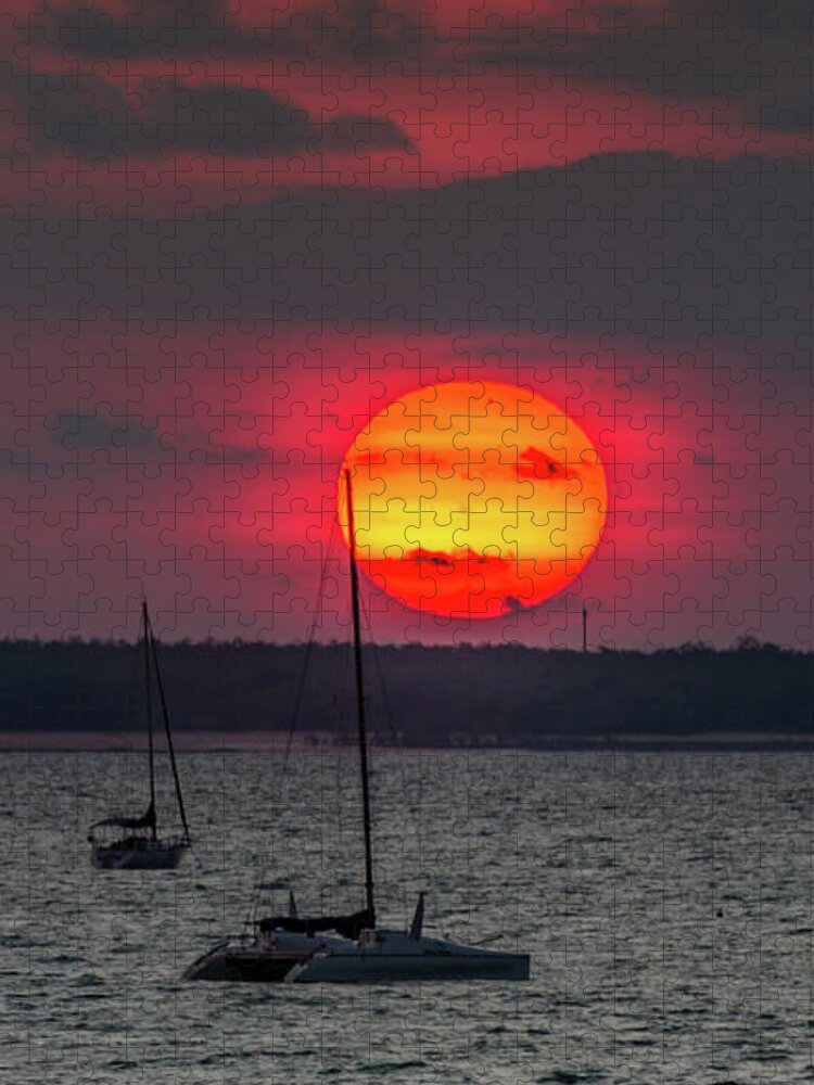 Scenics Jigsaw Puzzle featuring the photograph Big Sun Over Fannie Bay, Nt by Nolan Caldwell
