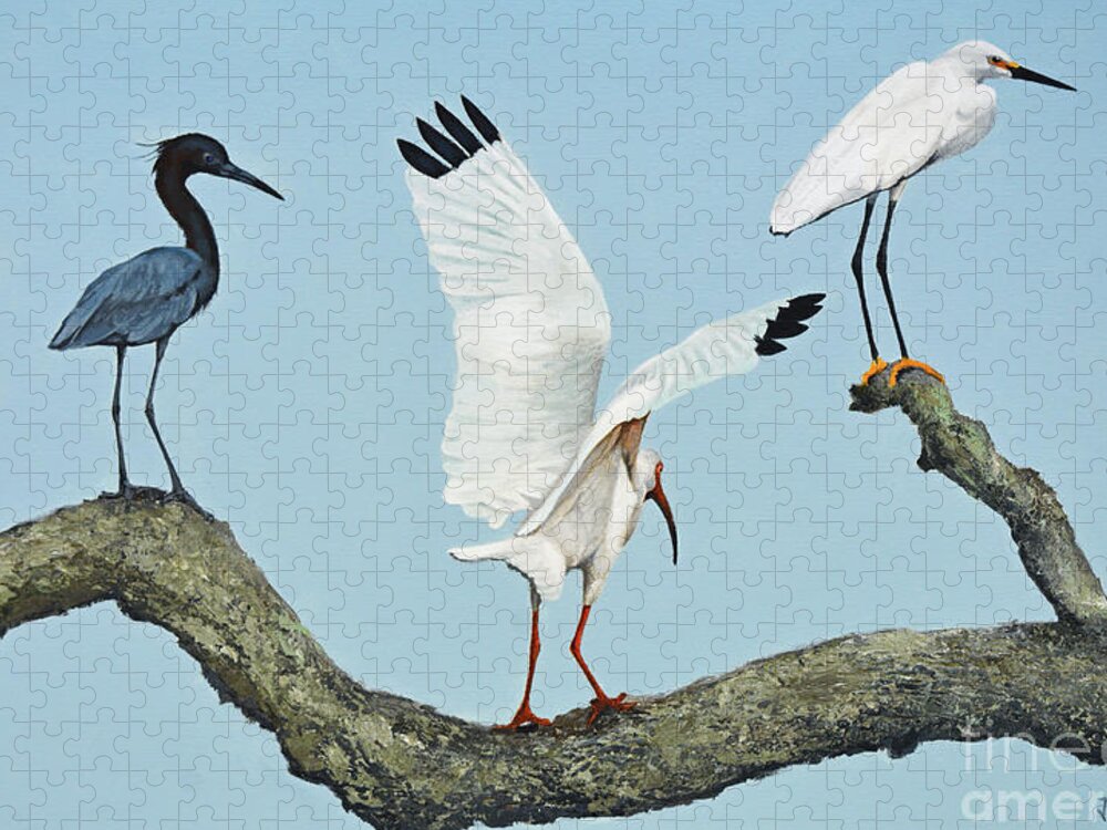Original Painting Jigsaw Puzzle featuring the painting Birds Out on a Limb by Jimmie Bartlett