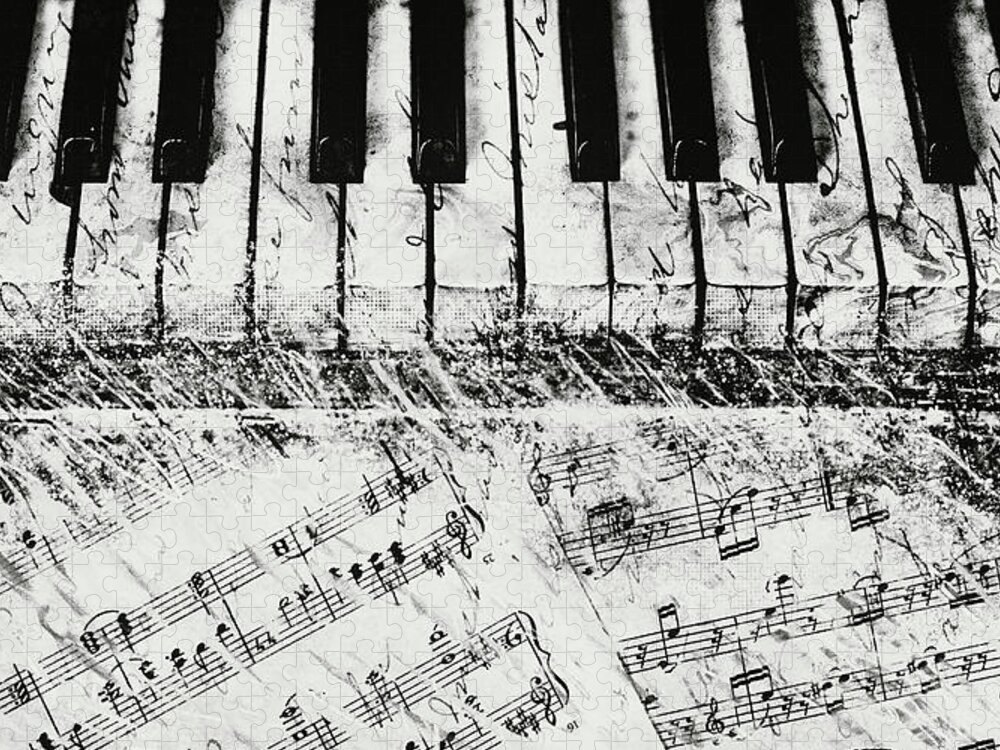 Piano Jigsaw Puzzle featuring the painting Black and White Piano Keys by Dan Meneely