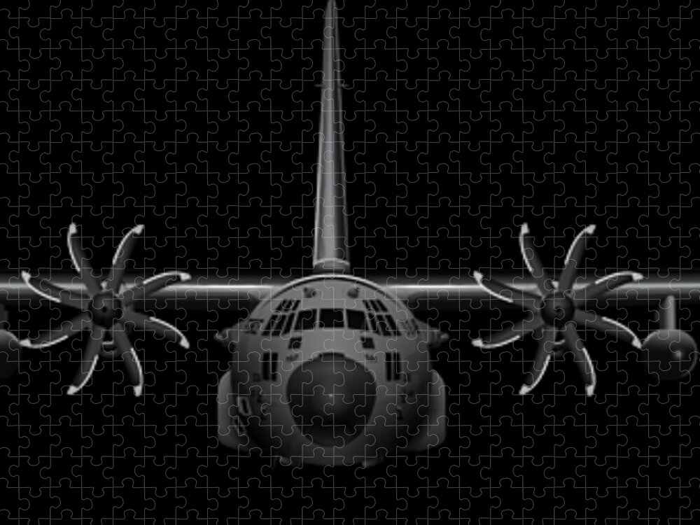 C-130 Jigsaw Puzzle featuring the digital art Black Chrome Herk - NP-2000 Edition by Michael Brooks