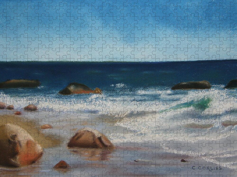 Water Jigsaw Puzzle featuring the pastel Block Island Surf by Carol Corliss