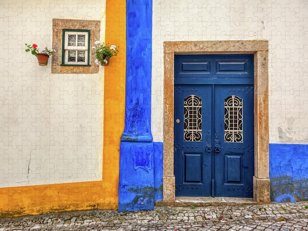 Medieval Jigsaw Puzzle featuring the photograph Blue Door of Medieval Portugal by David Letts