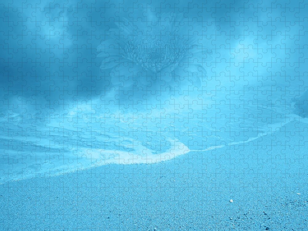 Magical Jigsaw Puzzle featuring the photograph Dreamy Blue Magical Fog With Hazy Flower On Dreamland Beach by Johanna Hurmerinta