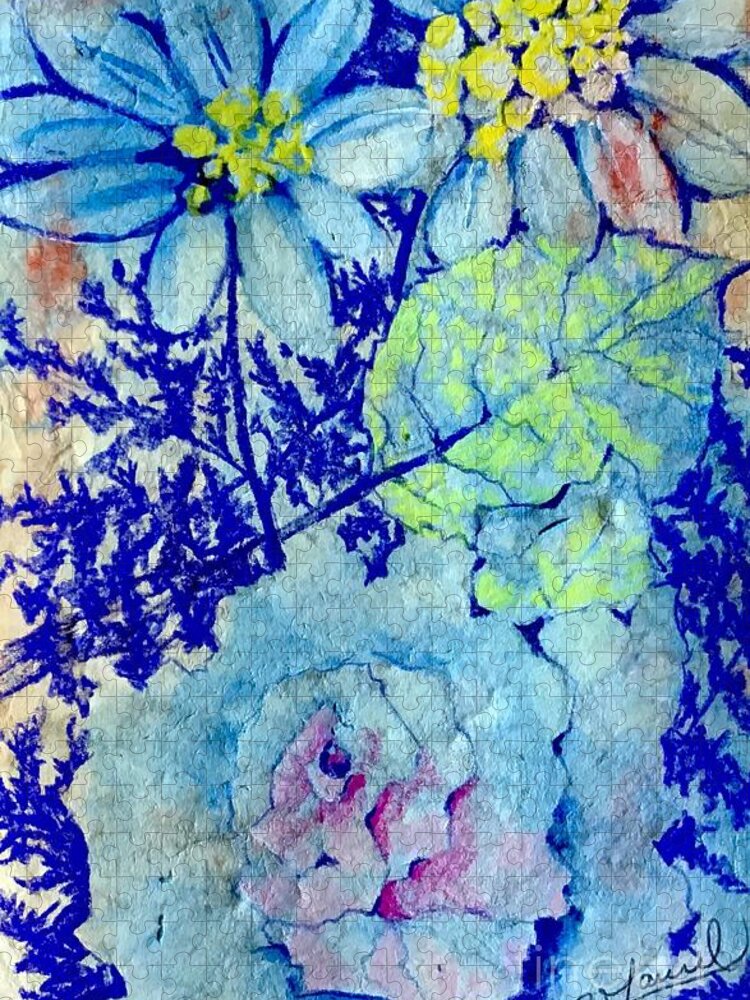 Floral Abstract Jigsaw Puzzle featuring the painting Blue-min MASA by Laurel Adams