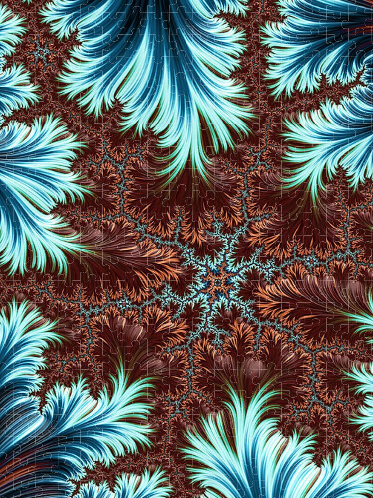 Abstract Jigsaw Puzzle featuring the digital art Blue Palm Oasis Abstract Fractal Landscape by Shelli Fitzpatrick