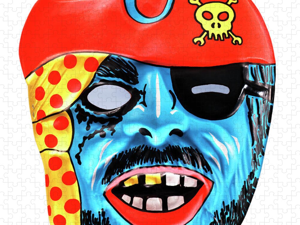 Adult Jigsaw Puzzle featuring the drawing Blue Pirate With Eye Patch Mask by CSA Images