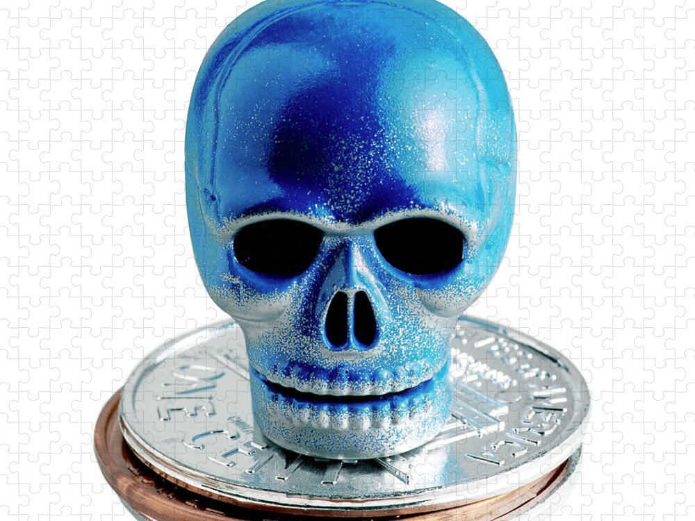 Afraid Jigsaw Puzzle featuring the drawing Blue Skull on Coins by CSA Images