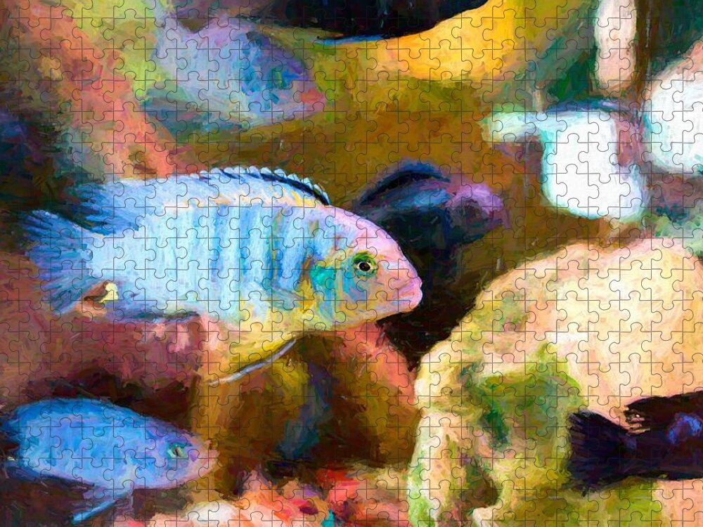 African Cichlid Jigsaw Puzzle featuring the digital art Blue Zebra Lake Malawi Hopper by Don Northup