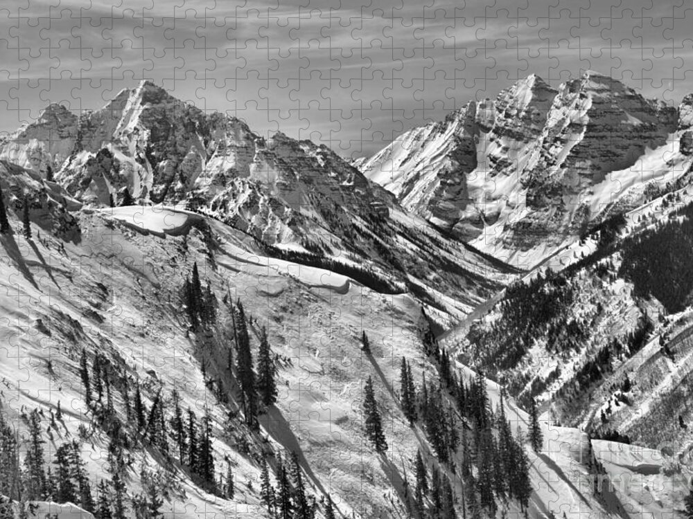 Maroon Bells Jigsaw Puzzle featuring the photograph Bluebird Skies Over The Bells Black And White by Adam Jewell