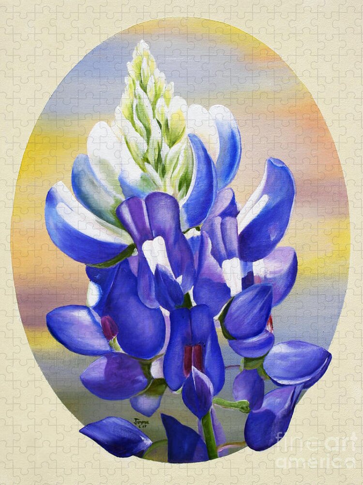 Art Jigsaw Puzzle featuring the painting Bluebonnet in an Oval by Jimmie Bartlett
