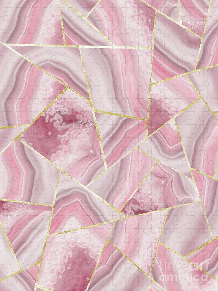 Graphic-design Jigsaw Puzzle featuring the digital art Blush Agate Gold Geometric Summer Glam #1 #geo #decor #art by Anitas and Bellas Art