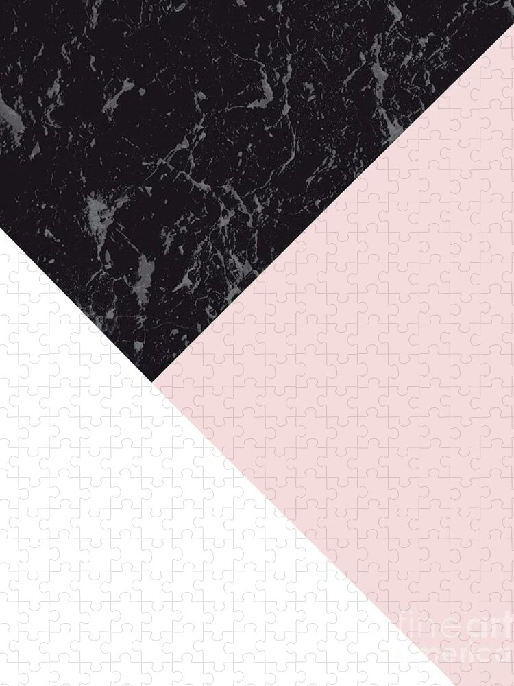 Graphic-design Jigsaw Puzzle featuring the mixed media Blush meets Gray Black Marble Geometric #1 #minimal #decor #art by Anitas and Bellas Art