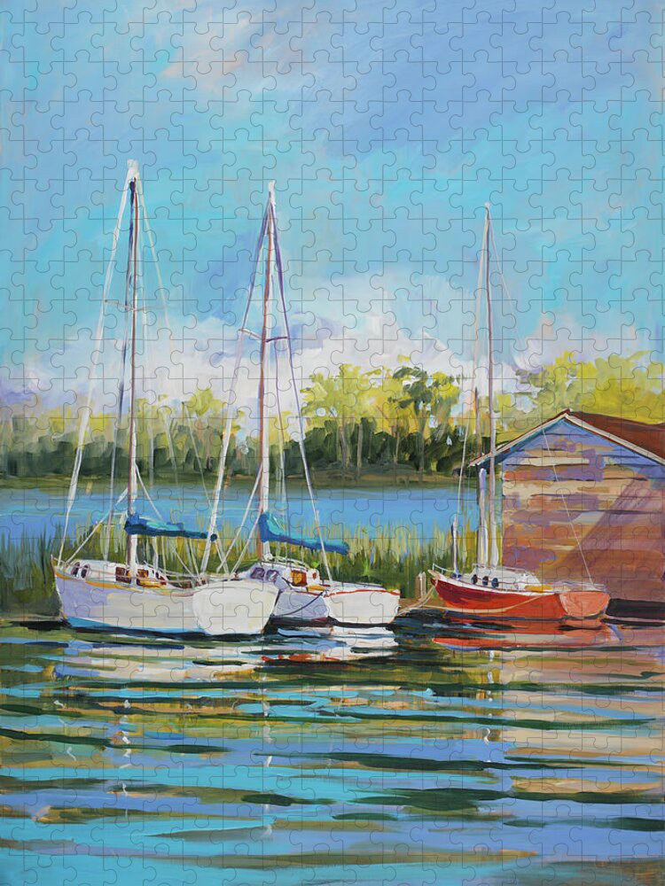 Boats Jigsaw Puzzle featuring the painting Boats by Jane Slivka