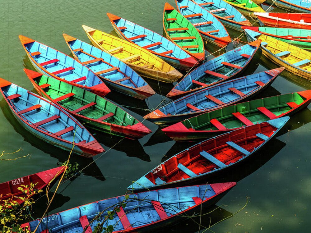 Rowboats Jigsaw Puzzle featuring the photograph Boats of Primary Colors by Leslie Struxness