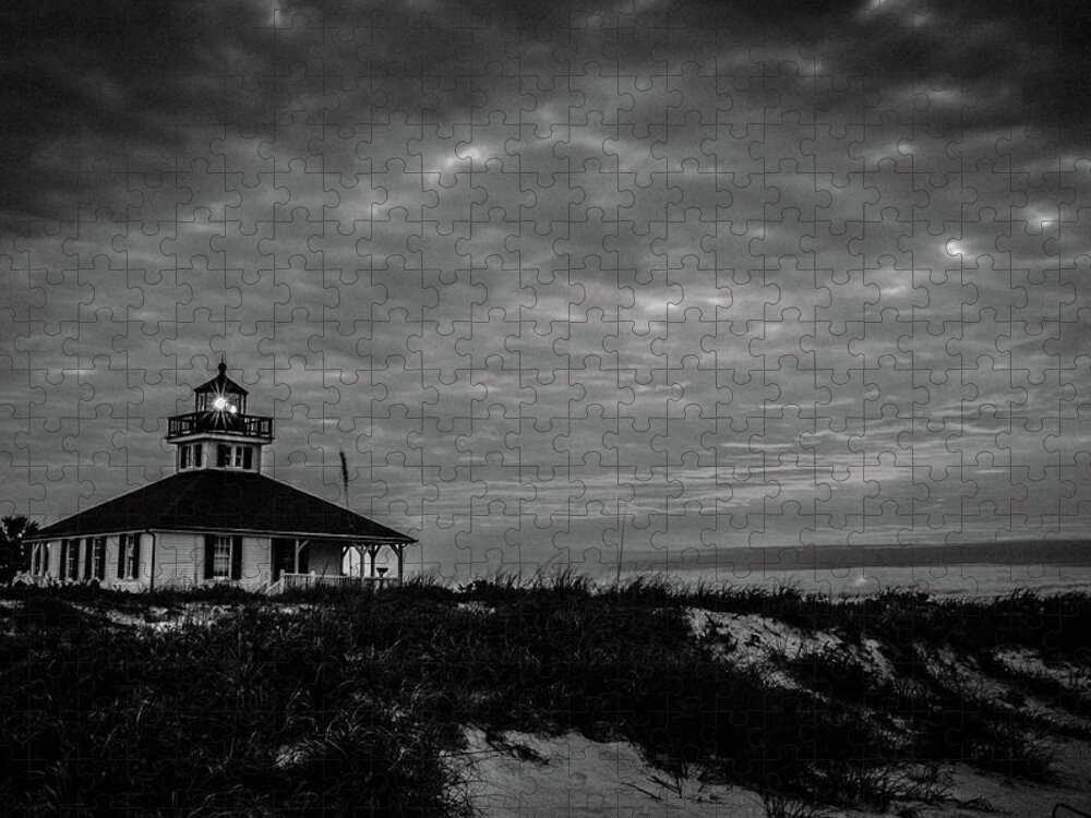 Beach Jigsaw Puzzle featuring the photograph Boca Grande Lighthouse Black and White by Joe Leone