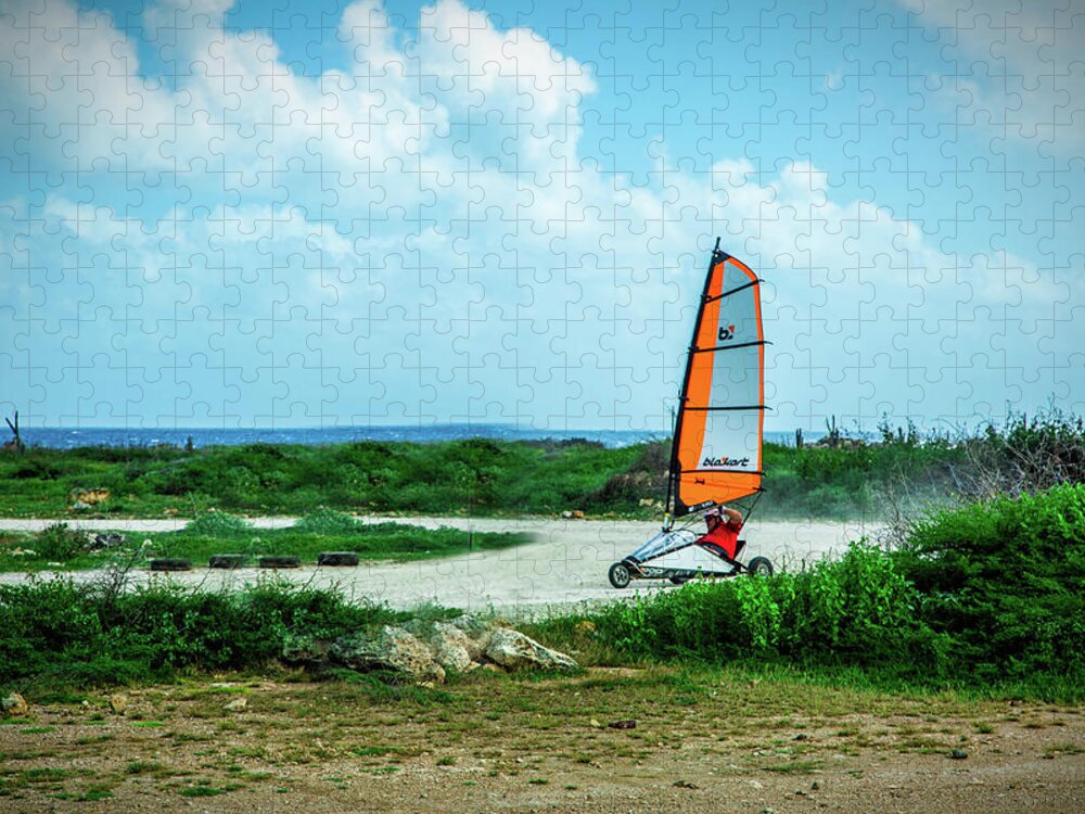 Landsailing Jigsaw Puzzle featuring the photograph Bonaire Land Sailor by Pheasant Run Gallery