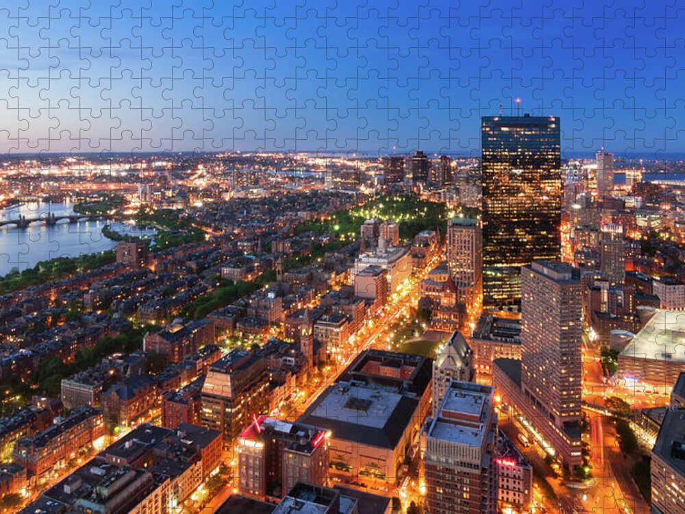 Clear Sky Jigsaw Puzzle featuring the photograph Boston From Top At Dusk by Michal Cialowicz