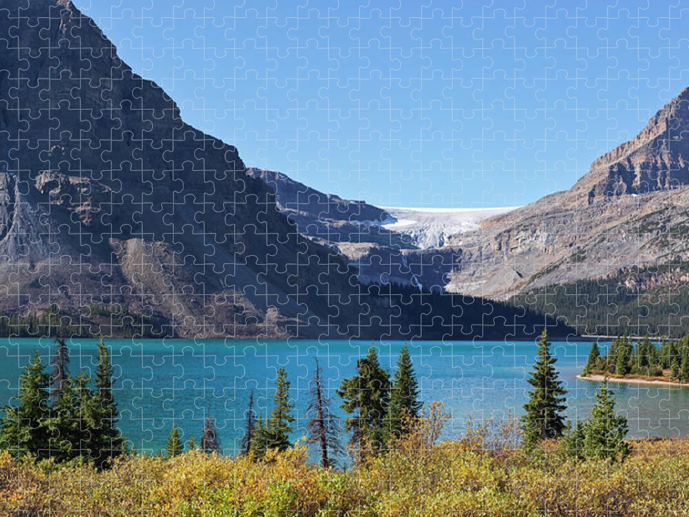 Scenics Jigsaw Puzzle featuring the photograph Bow Lake And Bow Glacier by Frank J Wicker