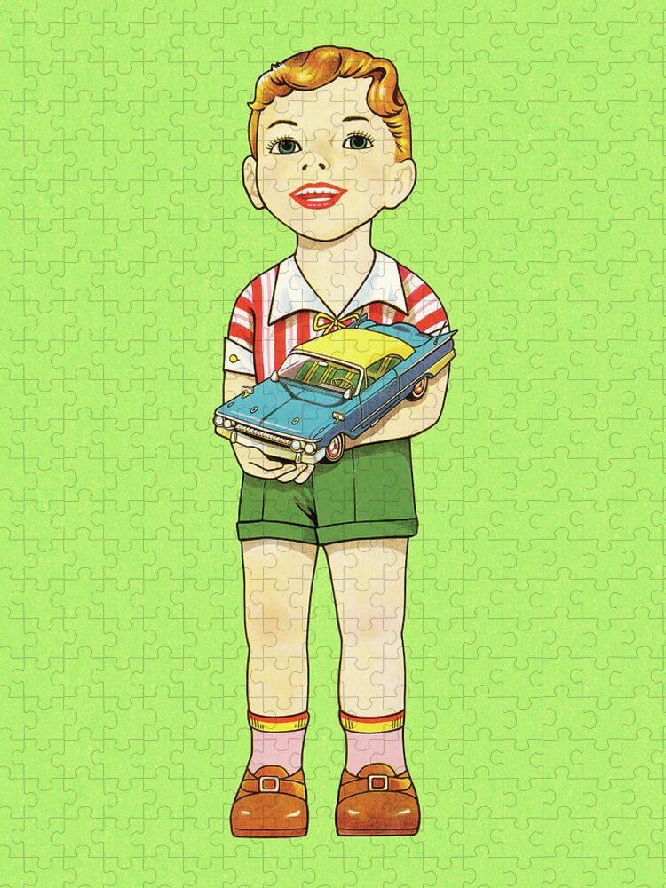 Apparel Jigsaw Puzzle featuring the drawing Boy Holding Toy Car by CSA Images