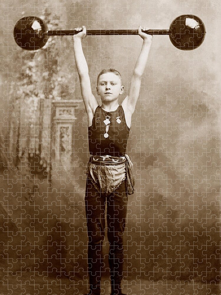 Human Arm Jigsaw Puzzle featuring the photograph Boy Lifting Weights by Brand X Pictures