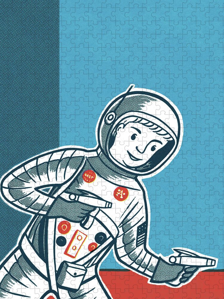 Aim Jigsaw Puzzle featuring the drawing Boy Playing Astronaut with Gun by CSA Images