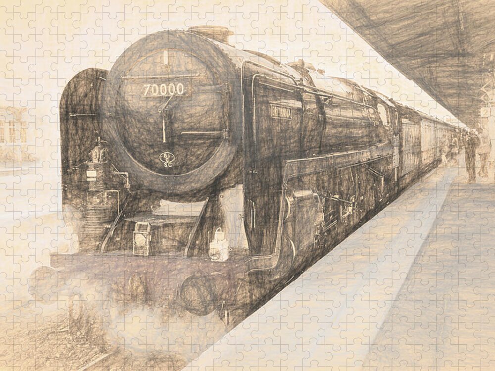 70000 Jigsaw Puzzle featuring the digital art BR Class 7 Britannia Locomotive Vintage Sketch by Rick Deacon
