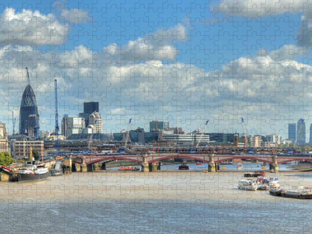 Panoramic Jigsaw Puzzle featuring the photograph Bridge Over River Thames In London by Richard Fairless