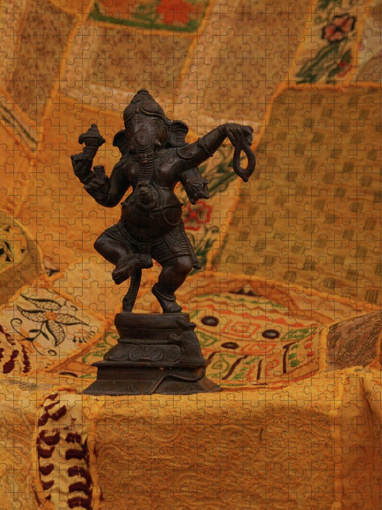 Ganesh Jigsaw Puzzle featuring the photograph Bronze Ganesha dancing by Steve Estvanik