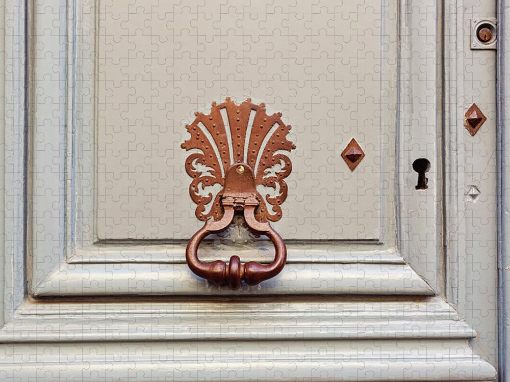 Bronze Paris Door Knocker Jigsaw Puzzle featuring the photograph Bronze Seashell Paris Door Knocker by Melanie Alexandra Price