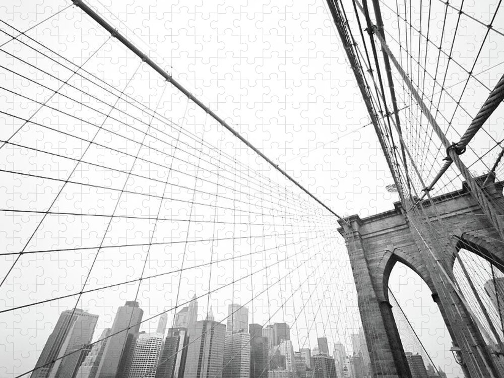 Wire Jigsaw Puzzle featuring the photograph Brooklyn Bridge Cityscape by Digi guru