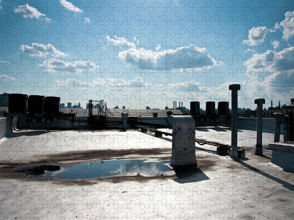 Cool Attitude Jigsaw Puzzle featuring the photograph Brooklyn Rooftop With Manhattan Skyline by Kkong5