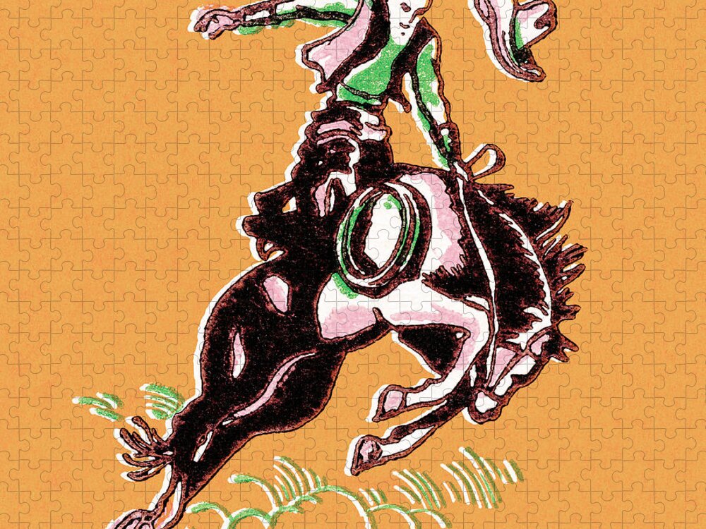 Animal Jigsaw Puzzle featuring the drawing Bucking bronco by CSA Images