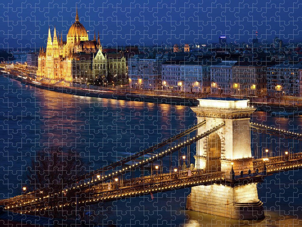 Scenics Jigsaw Puzzle featuring the photograph Budapest Bridge by Alle12
