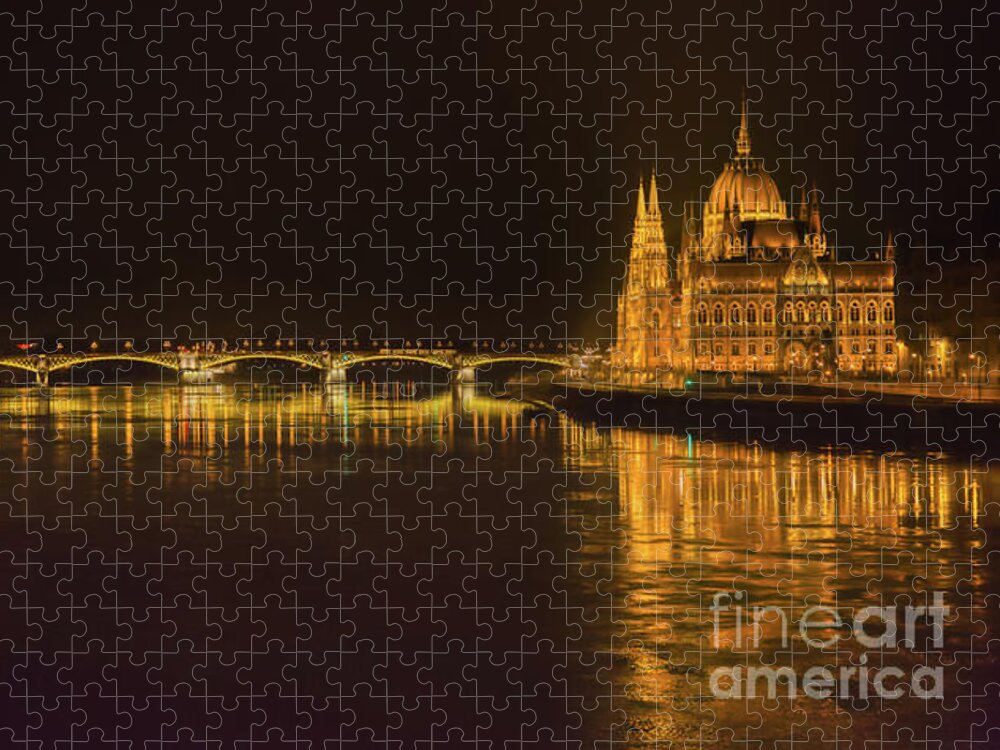 Panorama Jigsaw Puzzle featuring the photograph Budapest By Night - Over Danube River by Stefano Senise
