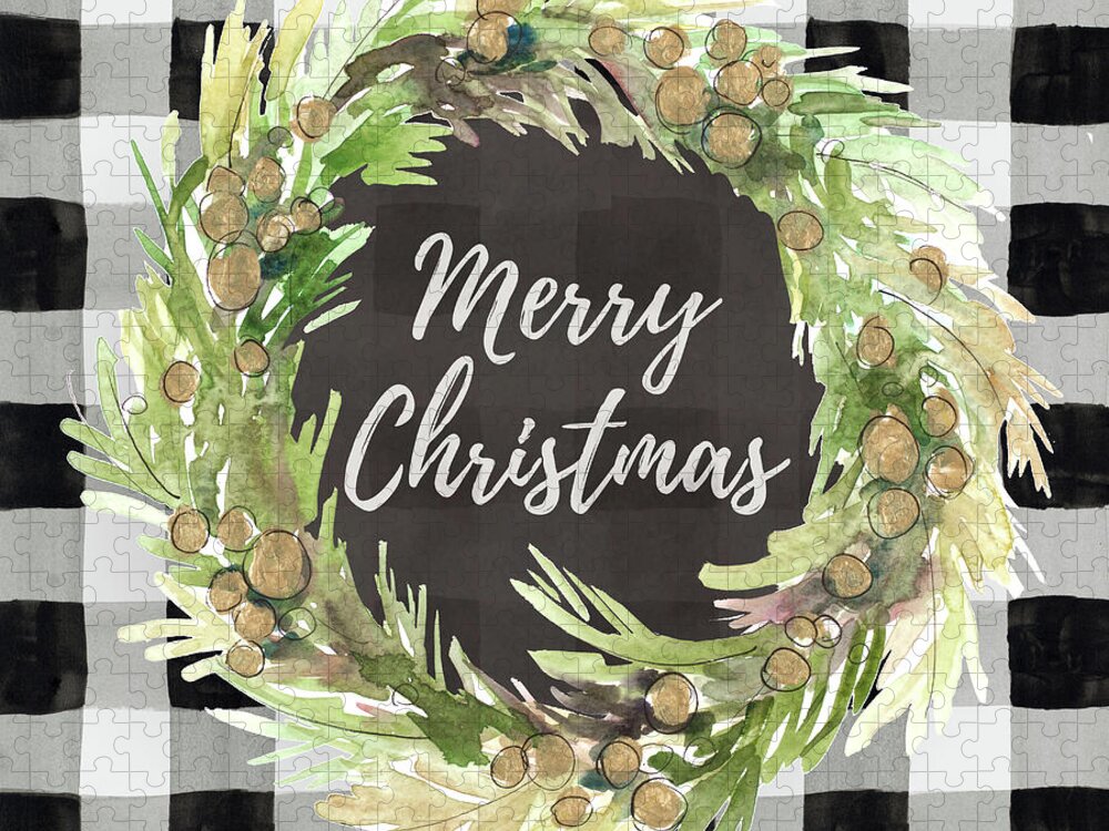 #faaAdWordsBest Jigsaw Puzzle featuring the mixed media Buffalo Plaid Christmas Wreath by Lanie Loreth