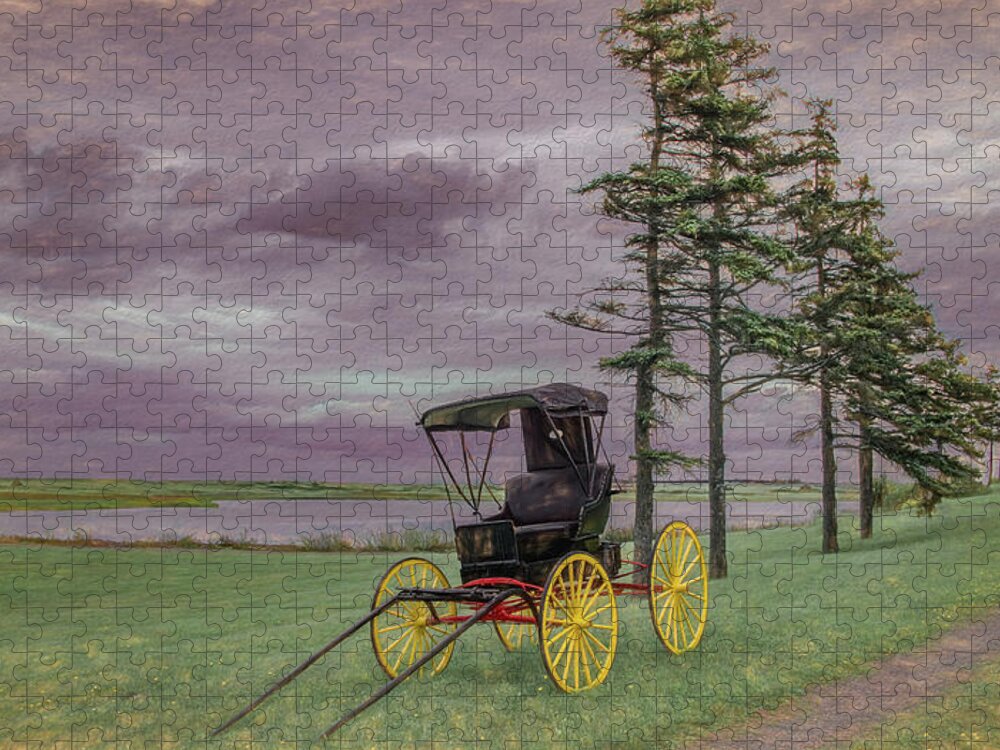 Antique Style Buggy Jigsaw Puzzle featuring the photograph Buggy By The Shore by Marcy Wielfaert