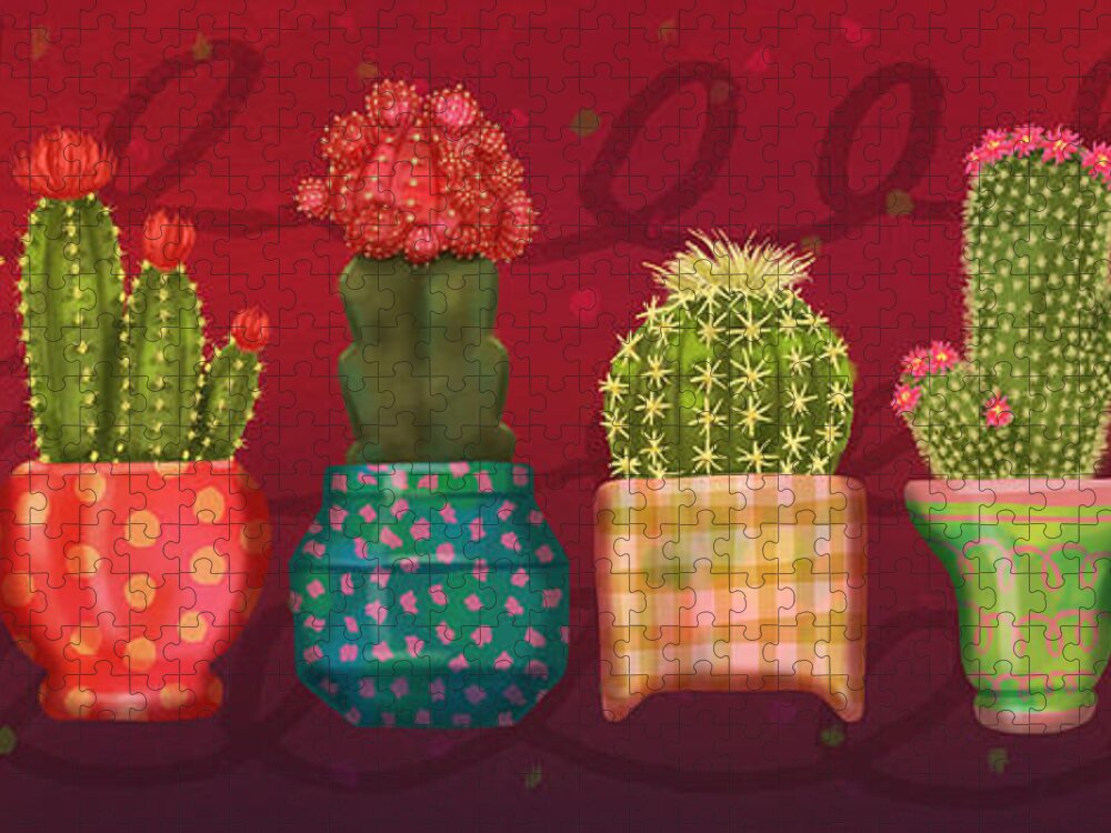 Cactus Jigsaw Puzzle featuring the mixed media Cactus Friends by Shari Warren