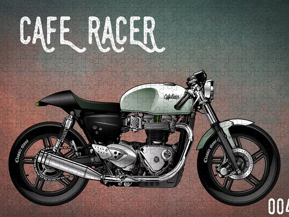 Cafe Racer Jigsaw Puzzle featuring the digital art Cafe Racer Vintage Motorcycle 004 by Carlos V