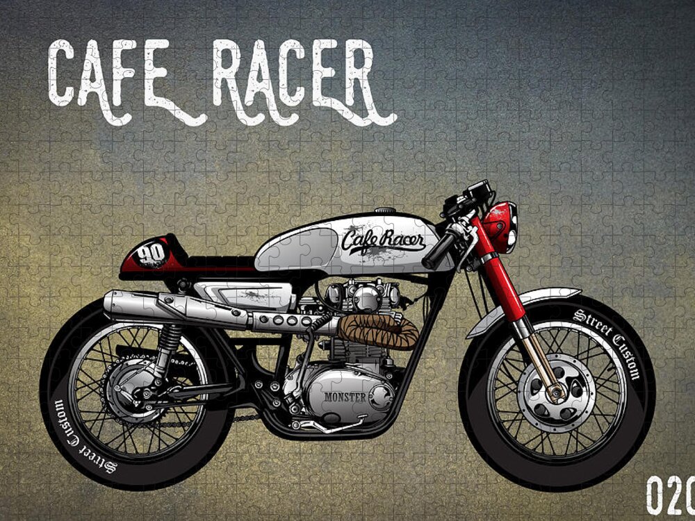 Cafe Racer Jigsaw Puzzle featuring the digital art Cafe Racer Vintage Motorcycle 020 by Carlos V