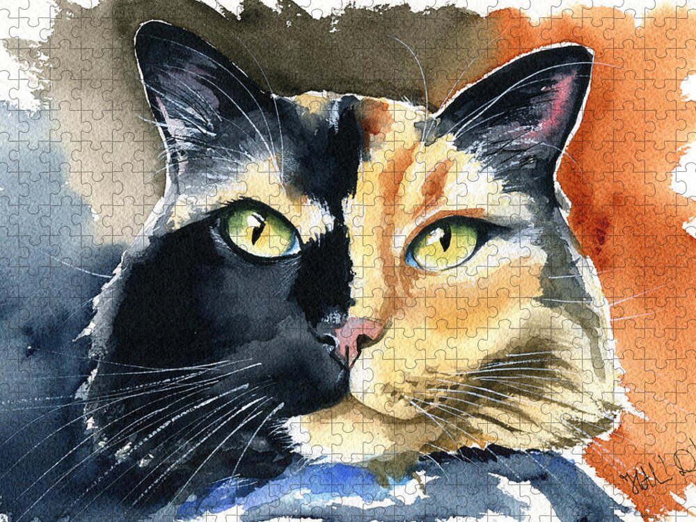 Cats Jigsaw Puzzle featuring the painting Calico Cats Rule by Dora Hathazi Mendes